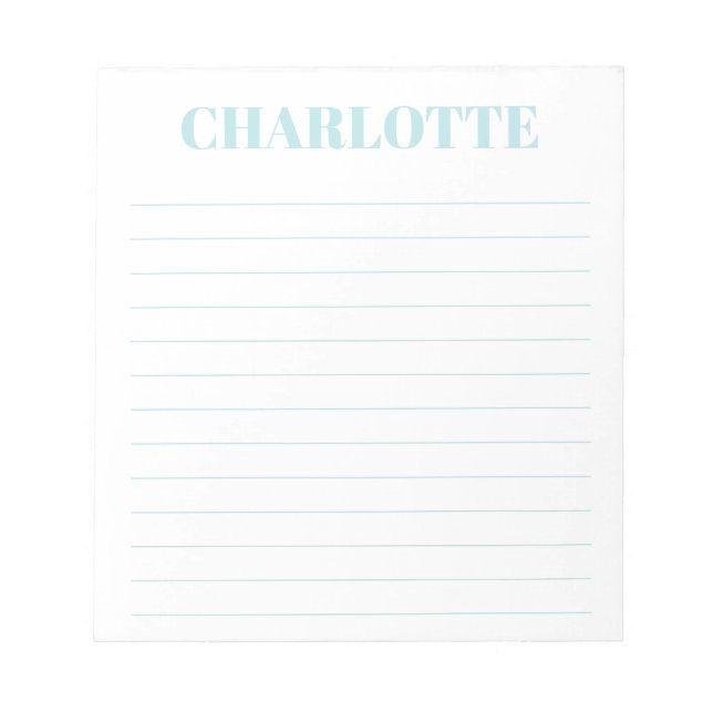 Bold Typography Personalised Light Blue Name Lined Notepad (Front)
