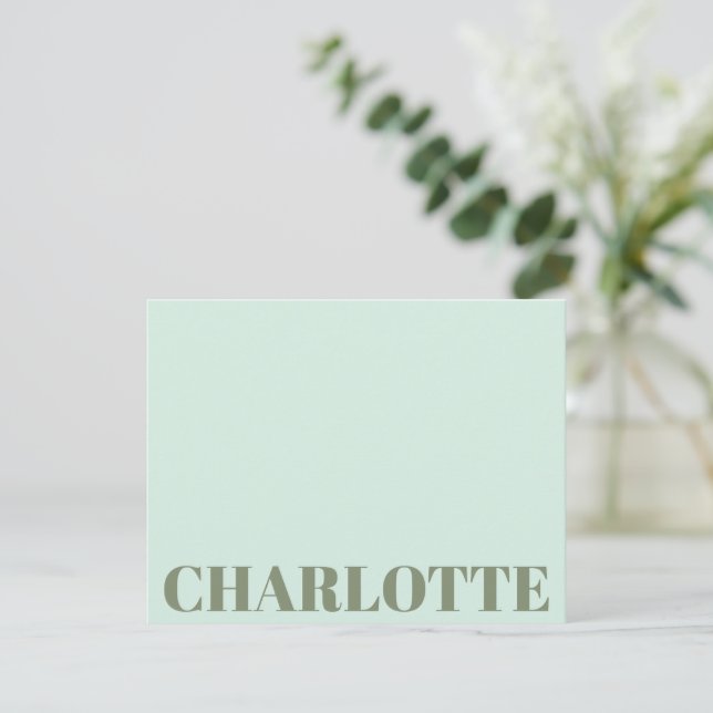 Bold Typography Personalised Name Mint Sage Green Card (Standing Front)
