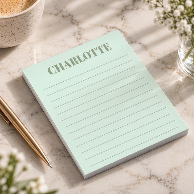 Bold Typography Personalised Sage Green Name Lined Notepad (Creator Uploaded)