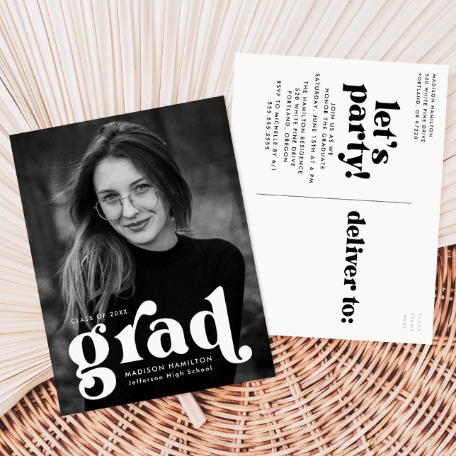 Bold Typography Photo Graduation Party Invitation Postcard (Creator Uploaded)