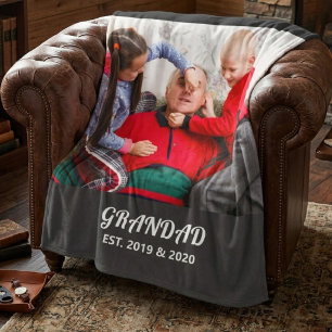 Bold Typography Photo Grandad Established Fleece Blanket