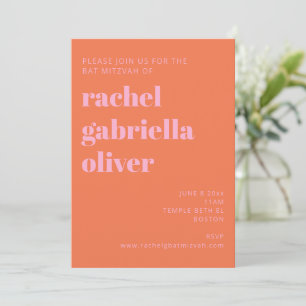 Bold Typography Pink and Orange Modern Bat Mitzvah Invitation