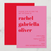 Bold Typography Pink and Red Modern Bat Mitzvah