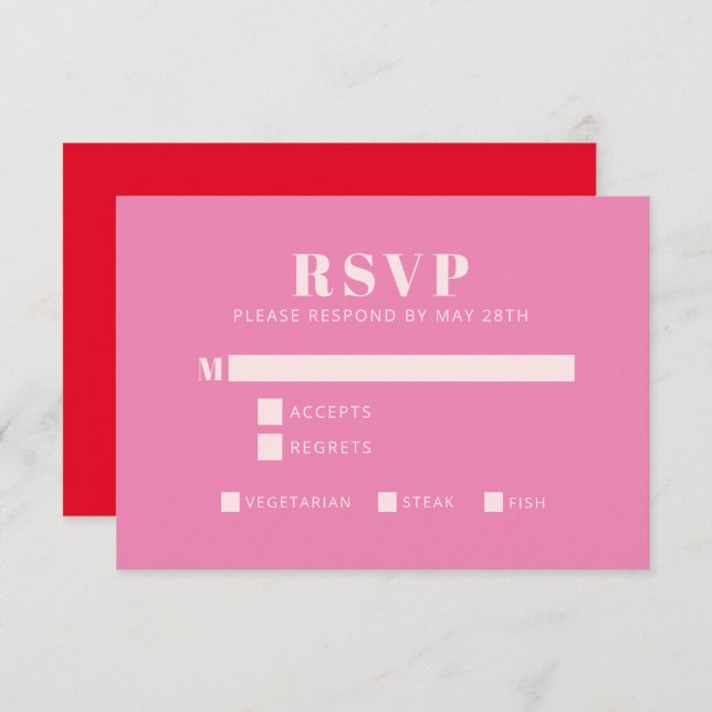 Bold Typography Pink and Red Modern Bat Mitzvah RSVP Card (Front/Back)