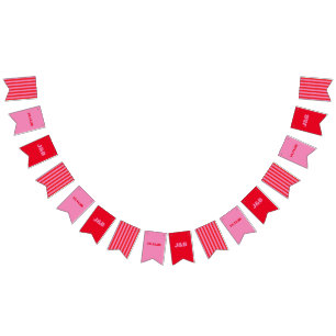 Bold Typography, Pink and Red Wedding Favour Bag Bunting