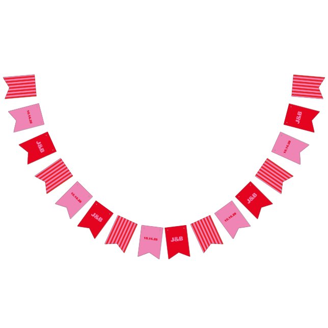 Bold Typography, Pink and Red Wedding Favour Bag Bunting (All)