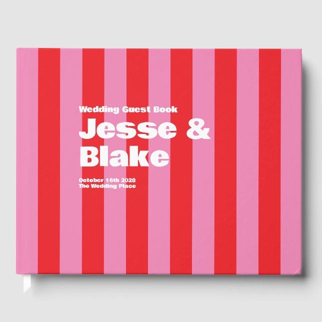 Bold Typography, Pink and Red Wedding Guest Book (Front)