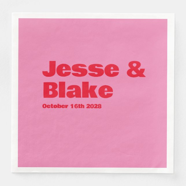 Bold Typography, Pink and Red Wedding Napkin (Front)