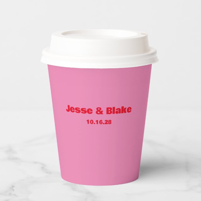Bold Typography, Pink and Red Wedding Paper Cups (Front)