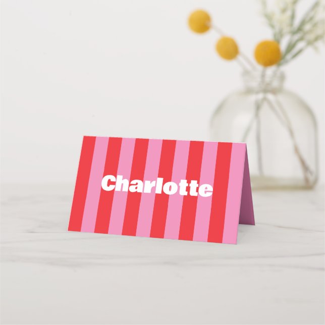 Bold Typography, Pink and Red Wedding Place Card (Front)