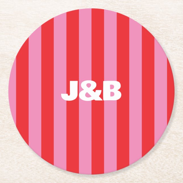 Bold Typography, Pink and Red Wedding Round Paper Coaster (Front)