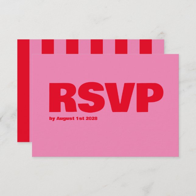 Bold Typography, Pink and Red Wedding RSVP Card (Front/Back)