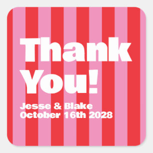 Bold Typography, Pink and Red Wedding Square Sticker