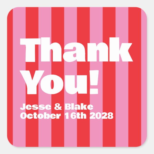 Bold Typography, Pink and Red Wedding Square Sticker (Front)