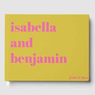 Bold Typography Pink Chartreuse Yellow Wedding Guest Book