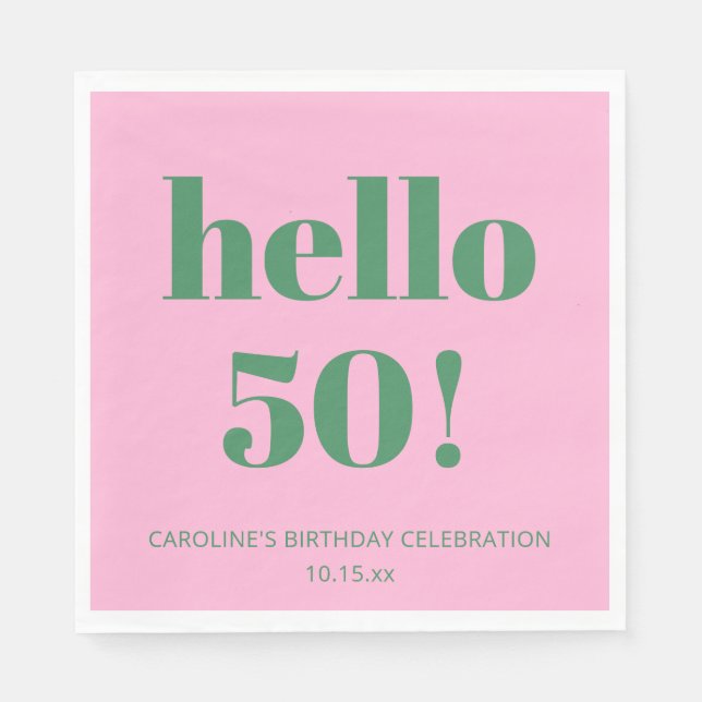 Bold Typography Pink Green Modern 50th Birthday  Napkin (Front)