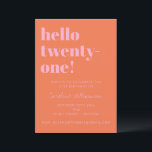 Bold Typography Pink Orange Modern 21st Birthday Invitation<br><div class="desc">This bold 21st birthday invitation in pink and orange features playful oversized typography paired with a vibrant, retro-inspired color palette. The modern layout puts the milestone front and center, creating a fun, confident look that feels celebratory and fresh. Perfect for milestone birthdays, cocktail parties, or stylish adult celebrations. Personalize the...</div>