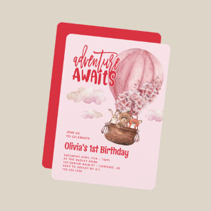 Bold Typography Pink Red 1st Birthday Invitation