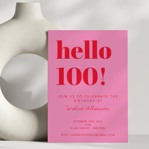 Bold Typography Pink Red Modern 100th Birthday Invitation