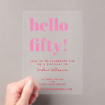 Bold Typography Pink Red Modern 50th Birthday Acrylic Invitations<br><div class="desc">Celebrate a milestone in style with these "Bold Typography Pink and Red Modern 50th Birthday Acrylic Invitations." Featuring striking typography in vibrant pink and red hues on sleek, contemporary acrylic, these invitations are perfect for setting the tone for a chic and unforgettable 50th birthday celebration. The modern design blends boldness...</div>
