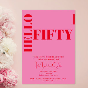 Bold Typography Pink Red Modern 50th Birthday Invitation