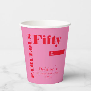 Bold Typography Pink Red Modern 50th Birthday Paper Cups