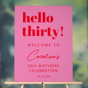 Bold Typography Pink Red Modern Birthday Welcome Acrylic Sign