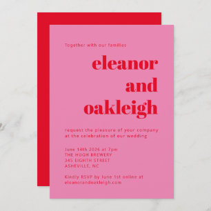 Bold Typography Pink Red Modern Chic Wedding Invitation