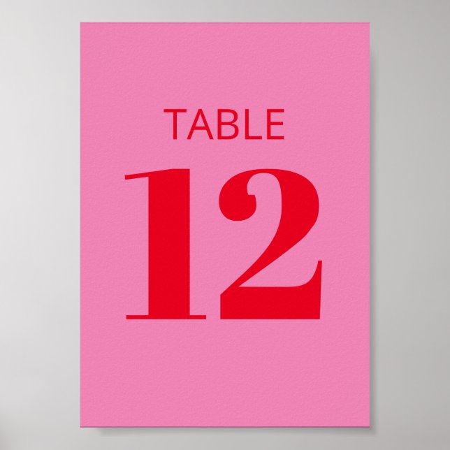 Bold Typography Pink Red Modern Table Number Sign (Front)