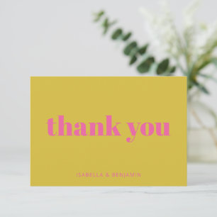 Bold Typography Pink Yellow Custom Wedding Flat Thank You Card