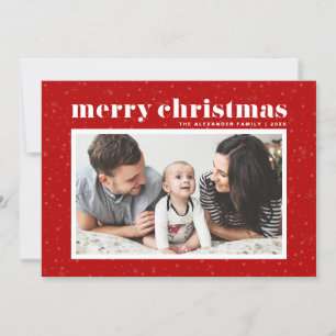 Bold Typography Red Merry Christmas Photo Holiday Card