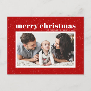 Bold Typography Red Merry Christmas Photo Holiday Postcard