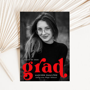Bold Typography Red Photo Graduation Announcement