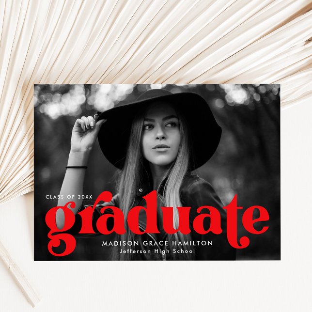 Bold Typography Red Photo Graduation Announcement (Creator Uploaded)
