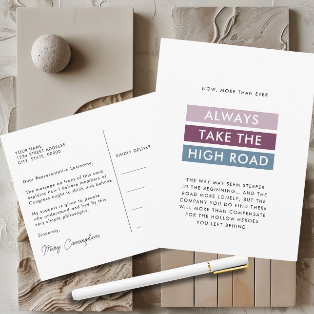 Bold Typography Take the High Road Postcard (Bold Typography Modern Stripes Always Take the High Road Congress Postcard)