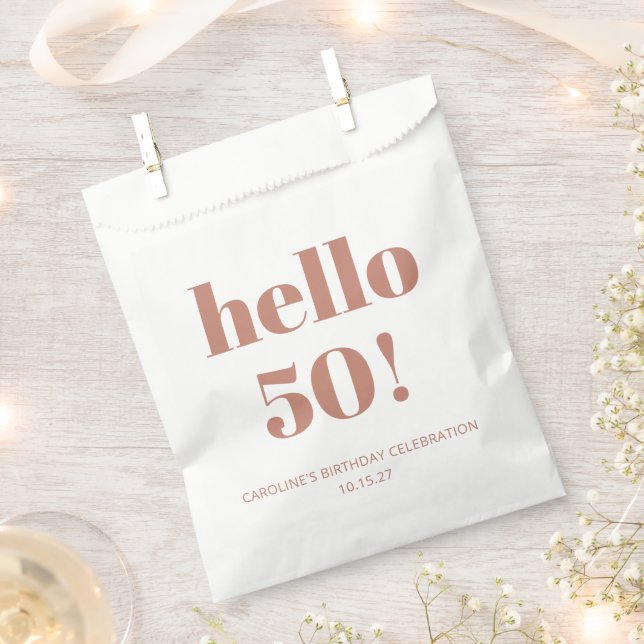Bold Typography Terracotta Modern 50th Birthday  Favour Bag (Clipped)