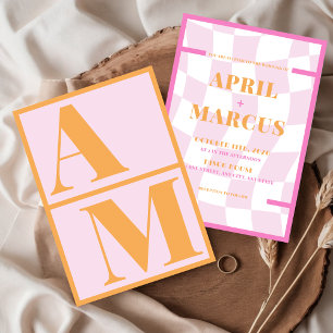 Bold Typography Vibrant Pink Orange Monogram Invitation