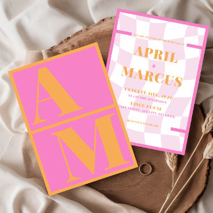 Bold Typography Vibrant Pink Orange Monogram Invitation