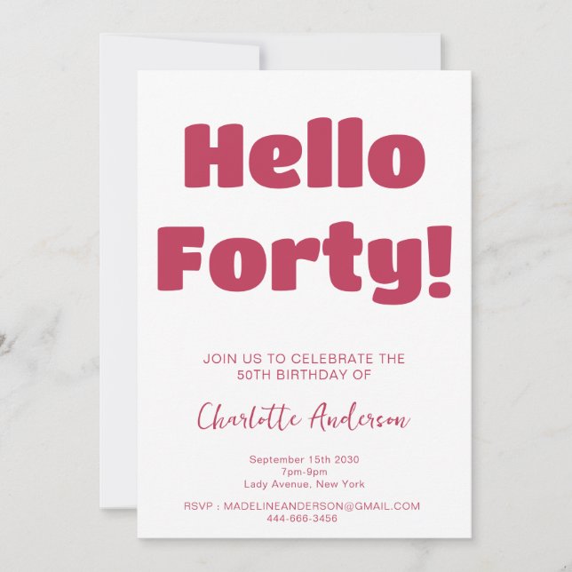 Bold Typography Viva Magenta Modern 40th Birthday Invitation (Front)
