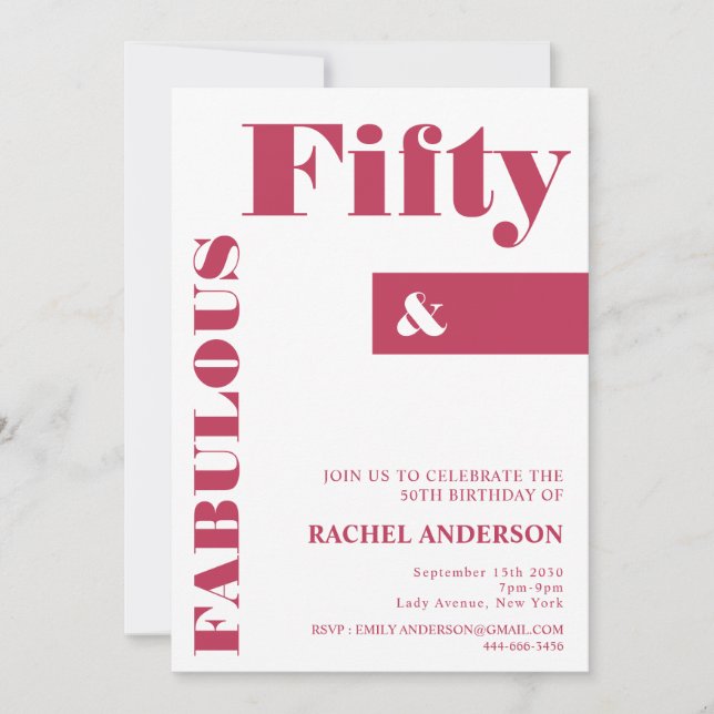 Bold Typography Viva Magenta Modern 50th Birthday Invitation (Front)