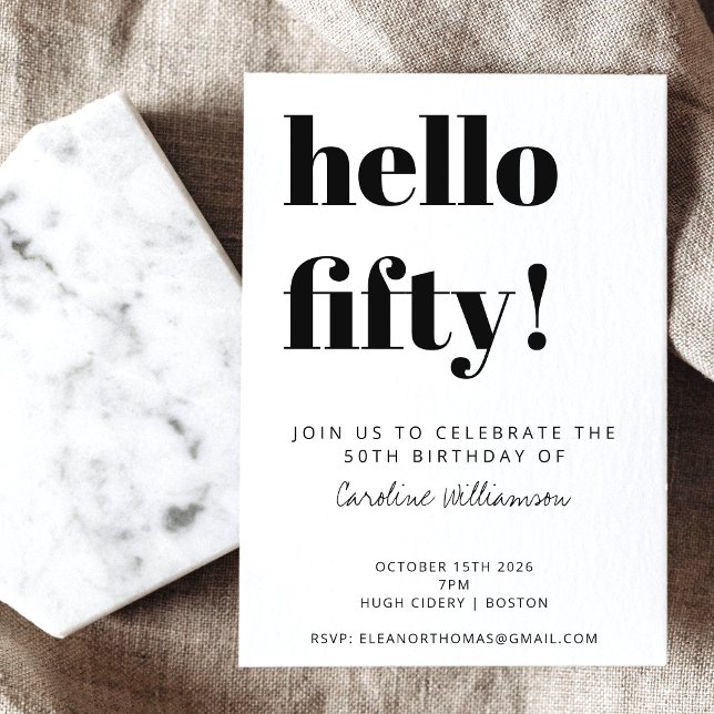 Bold Typography White Modern 50th Birthday Party Invitation (Creator Uploaded)