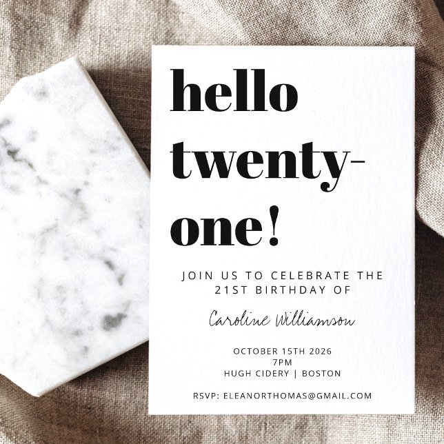 Bold Typography White Trendy Modern 21st Birthday Invitation (Creator Uploaded)