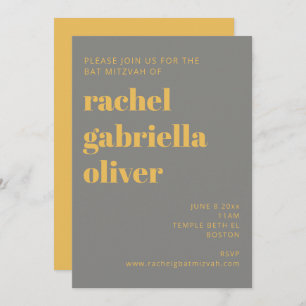 Bold Typography Yellow and Grey Bat Mitzvah  Invitation