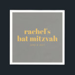 Bold Typography Yellow and Grey Bat Mitzvah Name Napkin<br><div class="desc">Custom Bold Typography Yellow and Grey Modern Bat Mitzvah Napkins</div>