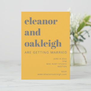 Bold Typography Yellow and Grey Modern Wedding Invitation