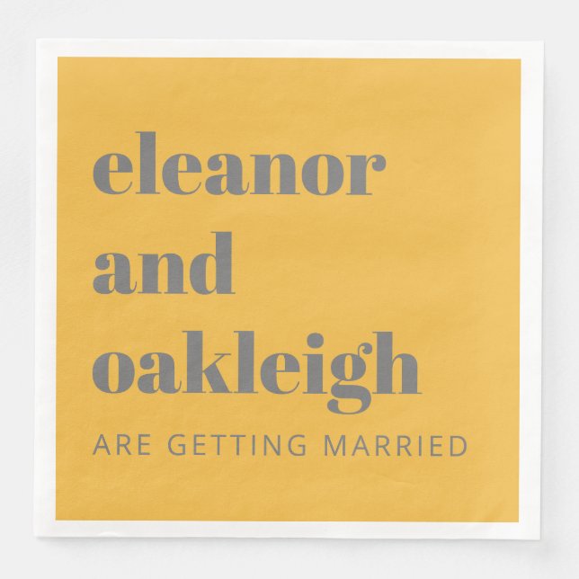 Bold Typography Yellow and Grey Modern Wedding  Napkin (Front)