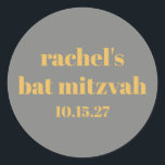 Bold Typography Yellow Grey Custom Bat Mitzvah Classic Round Sticker<br><div class="desc">Bold Typography Yellow and Grey Custom Cute Bat Mitzvah Classic Round Sticker</div>