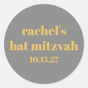 Bold Typography Yellow Grey Custom Bat Mitzvah Classic Round Sticker