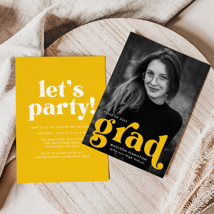 Bold Typography Yellow Photo Graduation Party Invitation
