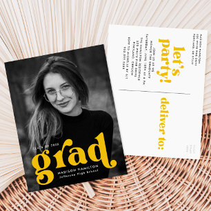 Bold Typography Yellow Photo Graduation Party Invitation Postcard